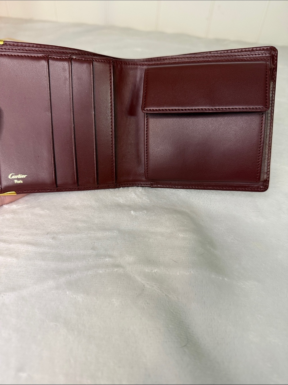 Vintage Cartier Unisex Must De Cartier Burgundy Leather Wallet Coin Pocket + Box - Picture 10 of 14
